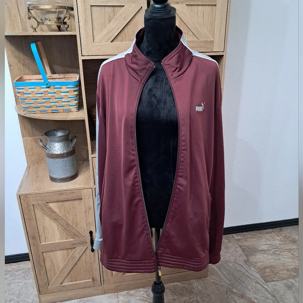 Puma TMC Nipsey Hussle T7 Full Zip Track Jacket Men’s Burgundy Gray Athleisure